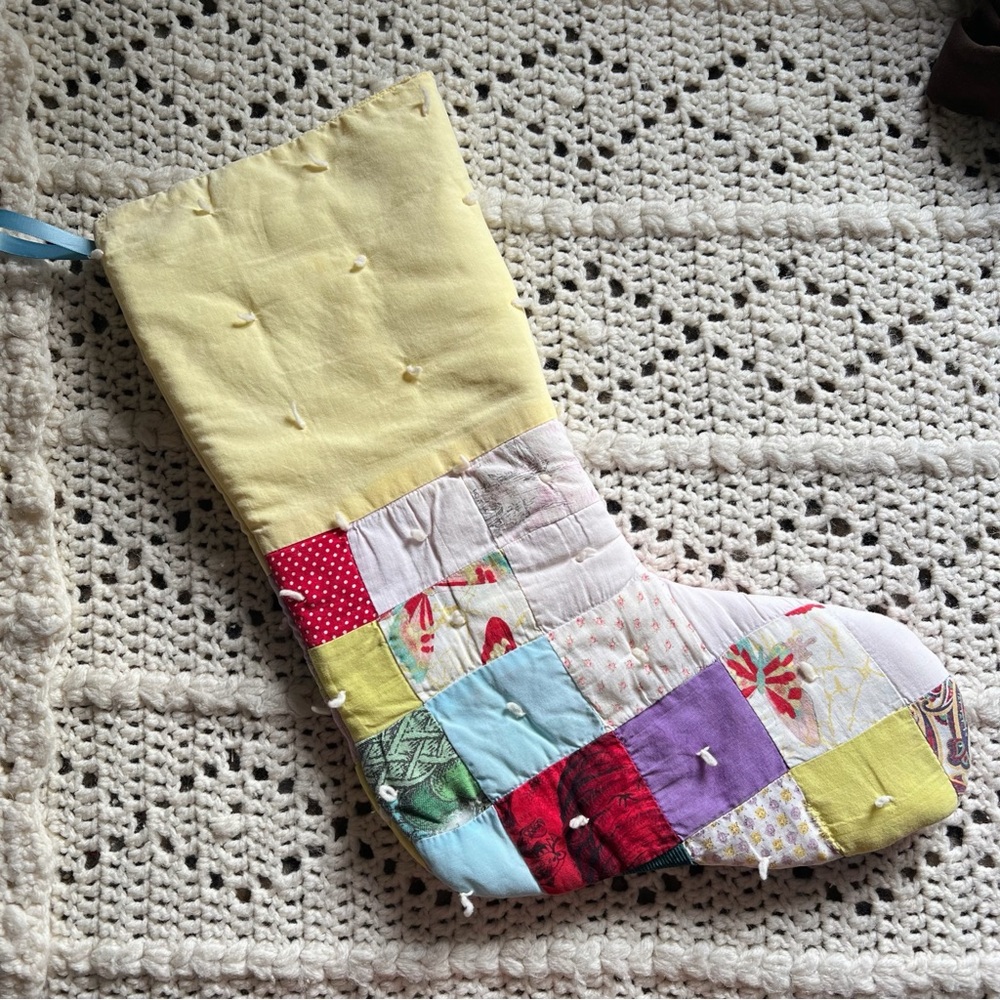 Handmade Christmas‎ stocking patchwork shabby chic vintage quilt